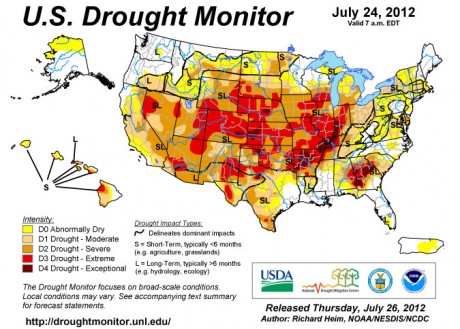 Historic Drought, Giant Dust Storms And Massive Power Grid Failures   A Glimpse Into Our Future Drought Monitor July 24 2012 460x329