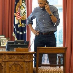 Obama On The Phone Talking To Russian President Vladimir Putin